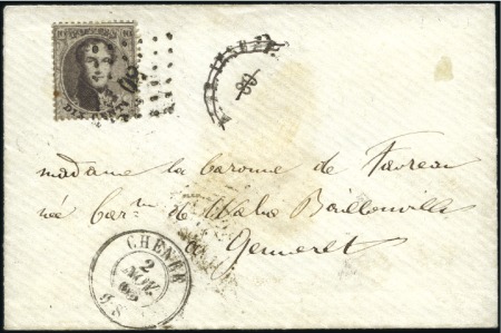 Stamp of Belgium » Belgique. 1863 Médaillons dentelés 14 1/2 10c Brun, oblitération losange de points 80 de Chê
