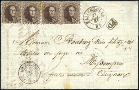 Stamp of Belgium » Belgique. 1863 Médaillons dentelés 12 1/2 : 13 1/2 10c Brun, deux paires, oblitération losange de poi