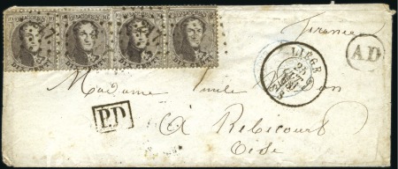 Stamp of Belgium » Belgique. 1863 Médaillons dentelés 14 1/2 10c Brun, deux paires, oblitération losange de poi