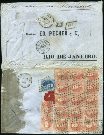 Stamp of Belgium » Belgique. 1863 Médaillons dentelés 12 1/2 : 13 1/2 20c bleu et 40c carmin en bloc de quinze plus une 
