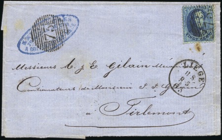 Stamp of Belgium » Belgique. 1863 Médaillons dentelés 12 1/2 20c Bleu, oblitération de la perception 73 de Lièg