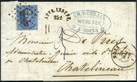 Stamp of Belgium » Belgique. 1863 Médaillons dentelés 12 1/2 : 13 1/2 20c Bleu, oblitération losange de points 252 de Mo