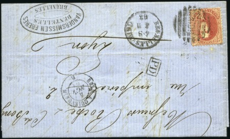 Stamp of Belgium » Belgique. 1863 Médaillons dentelés 12 1/2 : 13 1/2 40c Carmin-rose, oblitération MIDI en barres de Br