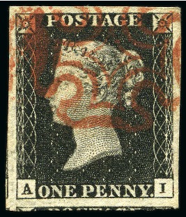 Stamp of Great Britain » 1840 1d Black and 1d Red plates 1a to 11 1840 1d Black pl.4 AI with large to huge margins, red MC