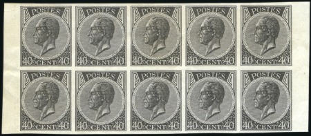 Stamp of Belgium » Belgique. Léopold 1er - Nouveau Type - La Genèse 40c noir en bloc de dix épreuves de la planche, fr