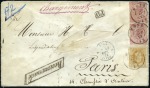 Stamp of Belgium » Belgique. Léopold 1er - Nouveau Type - Affranchissements mixtes, composés, etc. 40c rose en paire en combinaison avec 30c de 1869 