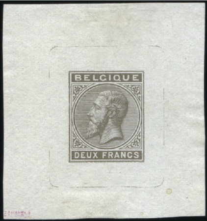 Stamp of Belgium » Belgique. 1883 Nouvelles valeurs - La Genèse 2F gris brun, Épreuve sur petit feuillet papier mi