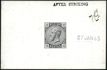 Stamp of Belgium » Belgique. 1883 Nouvelles valeurs - La Genèse 10c en noir, Épreuve du coin sur petit feuillet ca