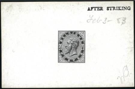 Stamp of Belgium » Belgique. 1883 Nouvelles valeurs - La Genèse 20c Épreuve du coin en noir sur petit feuillet car