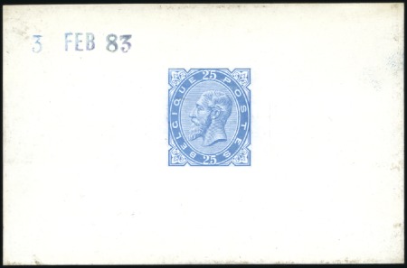 Stamp of Belgium » Belgique. 1883 Nouvelles valeurs - La Genèse 25c bleu, Épreuve du coin sur petit feuillet carto