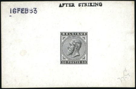 Stamp of Belgium » Belgique. 1883 Nouvelles valeurs - La Genèse 50c noir, Épreuve du coin sur petit feuillet carto