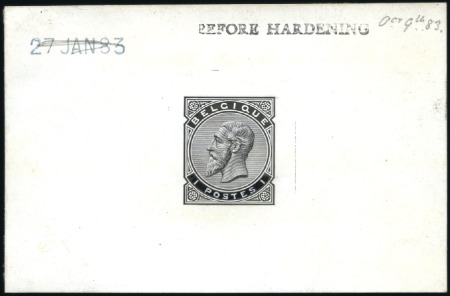 Stamp of Belgium » Belgique. 1883 Nouvelles valeurs - La Genèse 1F noir, Épreuve du coin sur petit feuillet carton