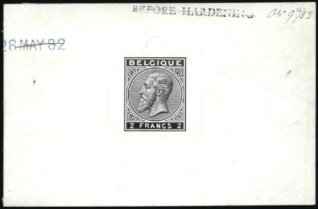 Stamp of Belgium » Belgique. 1883 Nouvelles valeurs - La Genèse 2F noir, Épreuve du coin avec cartouche inférieur 