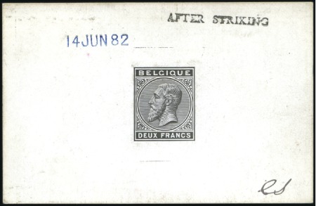 Stamp of Belgium » Belgique. 1883 Nouvelles valeurs - La Genèse 2F noir, Épreuve du coin sur petit feuillet carton