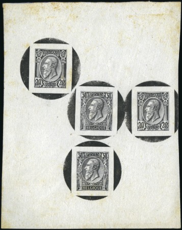Stamp of Belgium » Belgique. 1884-91 Nouveaux types, nouvelles valeurs - La Genèse Feuillet avec 4 épreuves du coin en noir avec le c