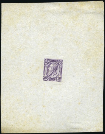 Stamp of Belgium » Belgique. 1884-91 Nouveaux types, nouvelles valeurs - La Genèse 20c, épreuve en violet sur papier Chine, oxydation