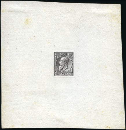 Stamp of Belgium » Belgique. 1884-91 Nouveaux types, nouvelles valeurs - La Genèse 1F, épreuve en noir sur papier Chine, légère oxyda