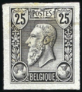 Stamp of Belgium » Belgique. 1884-91 Nouveaux types, nouvelles valeurs - La Genèse 25c, épreuve en noir sur papier Chine, légère oxyd