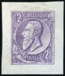 Stamp of Belgium » Belgique. 1884-91 Nouveaux types, nouvelles valeurs - La Genèse Épreuves en violet de la série complète : 10c, 20c