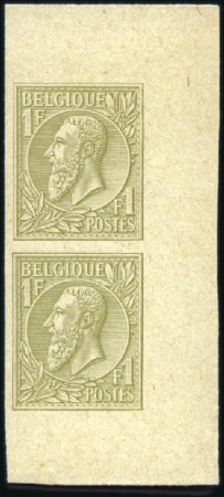 Stamp of Belgium » Belgique. 1884-91 Nouveaux types, nouvelles valeurs - La Genèse 1F, épreuves sur carton de couleur: 10 exemplaires