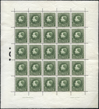 Stamp of Belgium » General issues from 1894 onwards 1929-41 Grand Montenez, tirage de Paris, 20F vert,