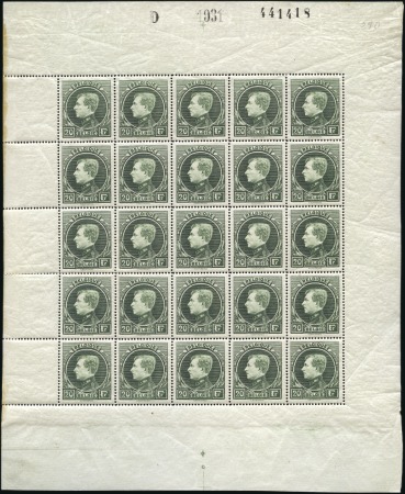 Stamp of Belgium » General issues from 1894 onwards 1930-41 Grand Montenez, tirage de Malines, 20F ver