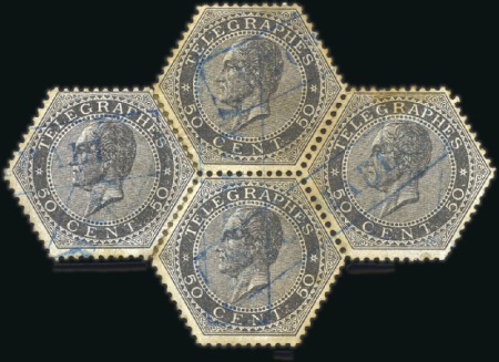 Stamp of Belgium » General issues from 1894 onwards 1866 Léopold 1er, 50c gris en bloc de quatre annul