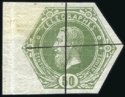 Stamp of Belgium » General issues from 1894 onwards 1871 Léopold II, fond plein, épreuve du 50c en ver