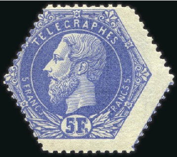 Stamp of Belgium » General issues from 1894 onwards 1871 Léopold II, fond plein, 5F outremer, papier m