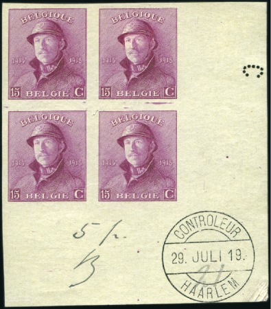 Stamp of Belgium » General issues from 1894 onwards 1919-20 Roi Casqué, 15 centimes, épreuves de la pl
