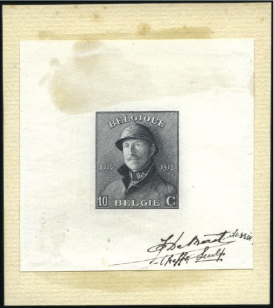 Stamp of Belgium » General issues from 1894 onwards 1919-20 Roi Casqué, 10 centimes, épreuve du coin d