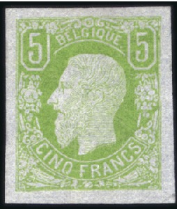 Stamp of Belgium » Belgique. 1869-83 Nouveaux types et nouvelles valeurs - La Genèse FORGERY ACCORDING TO MICHAUX  RV

Épreuve du 5F 