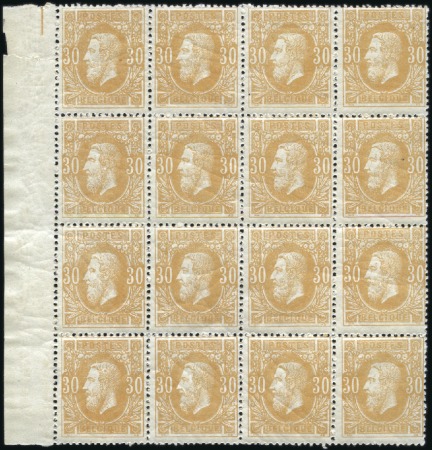 Stamp of Belgium » Belgique. 1869-83 Nouveaux types et nouvelles valeurs - Émission 30c ambre en bloc de 16, neuf sans charnière, fraî