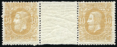 Stamp of Belgium » Belgique. 1869-83 Nouveaux types et nouvelles valeurs - Émission 30c ambre en paire inerpanneau, neuf sans charnièr