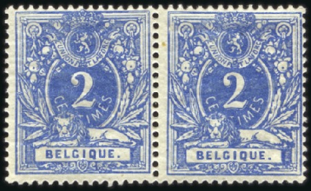 Stamp of Belgium » Belgique. 1869-83 Nouveaux types et nouvelles valeurs - Émission 2c BLEU DE PRUSSE intense en paire, neuf, très fra