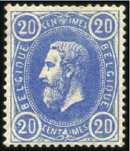 Stamp of Belgium » Belgique. 1869-83 Nouveaux types et nouvelles valeurs - Émission 20c BLEU DE PRUSSE, neuf, centrage exceptionnel, T