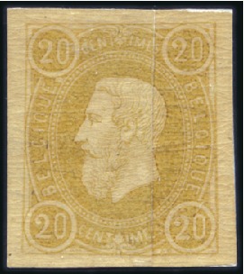 Stamp of Belgium » Belgique. 1869-83 Nouveaux types et nouvelles valeurs - La Genèse 20c en trois épreuves de la planche en couleurs se