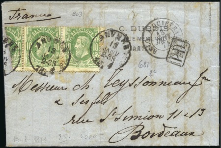 Stamp of Belgium » Belgique. 1869-83 Nouveaux types et nouvelles valeurs - Émission Lot de 15 lettres sur pages A. Karpov avec 10c ver