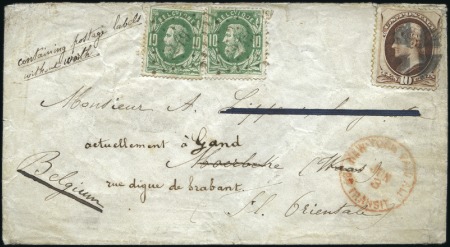 Stamp of Belgium » Belgique. 1869-83 Nouveaux types et nouvelles valeurs - Émission Lettre des Etats-Unis pour Moerbeke avec USA 10c b