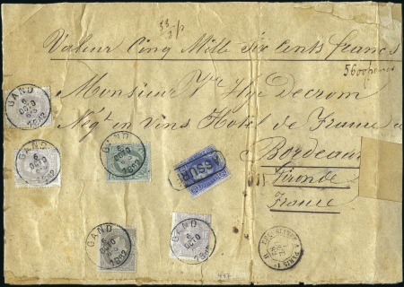 Stamp of Belgium » Belgique. 1869-83 Nouveaux types et nouvelles valeurs - Émission 1F violet (x3) +50c +20c +10c sur lettre en triple