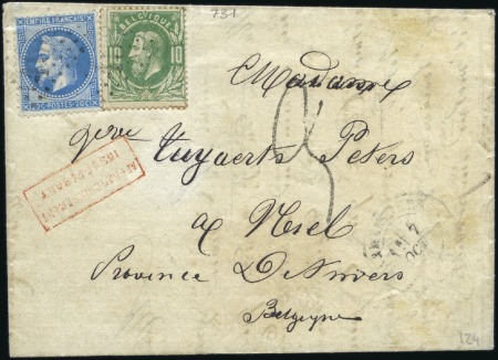 Stamp of Belgium » Belgique. 1869-83 Nouveaux types et nouvelles valeurs - Émission Rare affranchissement mixte complémentaire
10c ve