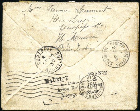 Stamp of Mauritius 1937 Roland Garros "Maurice France ... Voyage de r