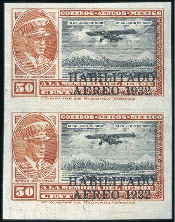 Stamp of Mexico 1932 4th Carranza ovpt set in vert imperf pairs, r