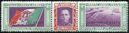 Stamp of Italy 1933 Balbo triptych with "SERVIZIO DI STATO" ovpts
