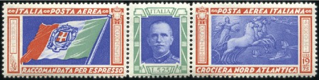 Stamp of Italy 1933 Balbo North America flight triptych, 5.25 + 1
