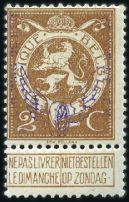 Stamp of Belgium » General issues from 1894 onwards 1915 "Roue Ailée", 2c brun avec surcharge "Roue Ai