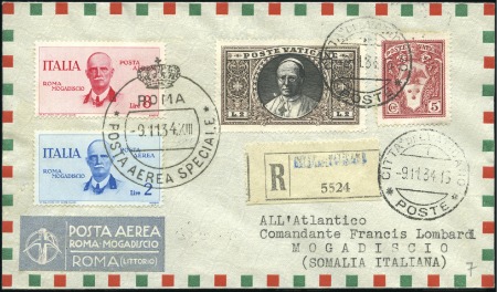 Stamp of Italy » Vatican State 1934 Rome-Mogadiscio special flight cover (flown b