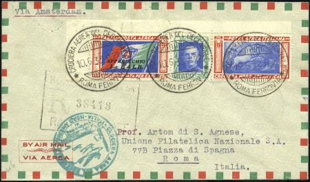 Stamp of Italy 1933 Balbo Crossing, Rome to USA, both triptychs t