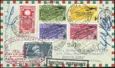 Stamp of Italy 1934 Rome-Buenos Aires Flight set tied to small ca