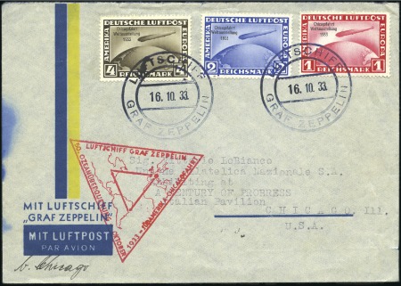 Stamp of Germany » German Empire 1933 Zeppelin Chicago Flight set tied by on board 